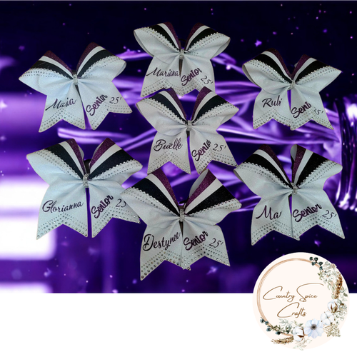 Customized senior bow with name and year.
